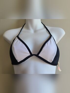 NWT Victoria’s Secret PINK Black & White Colorblock Bikini Top Size L
